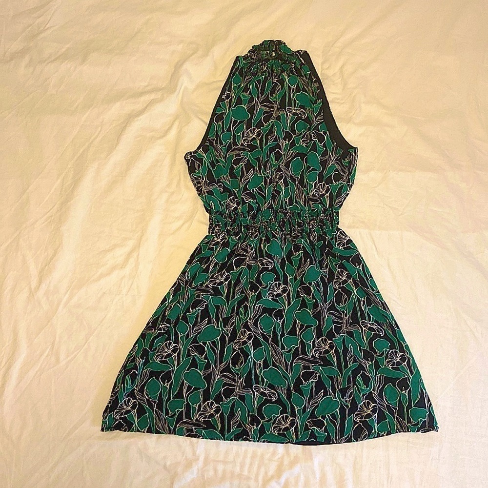 High Neck Size M a new day Floral Green Black Mini Dress Artsy Sexy Cute Casual